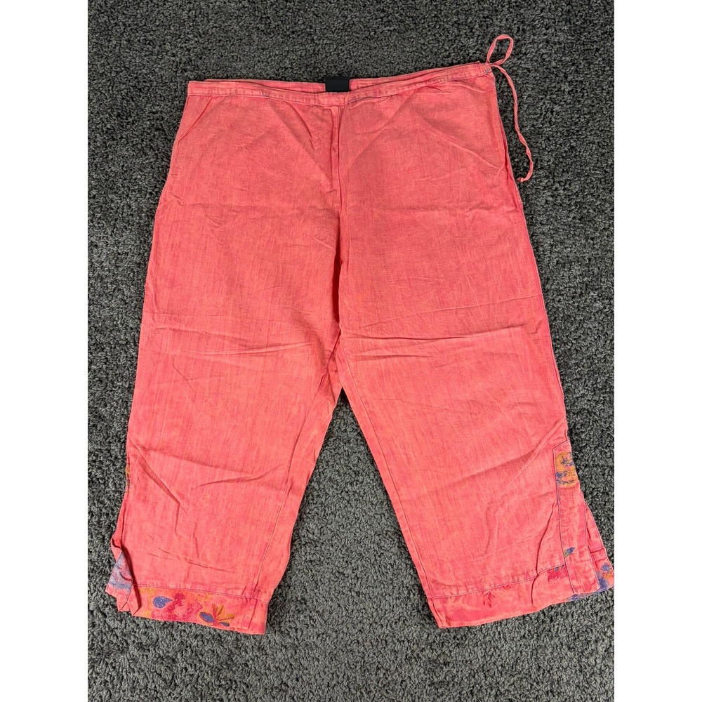 Produce Company Womens Coral Pink Linen Blend Floral Embroidered Crop Pants L